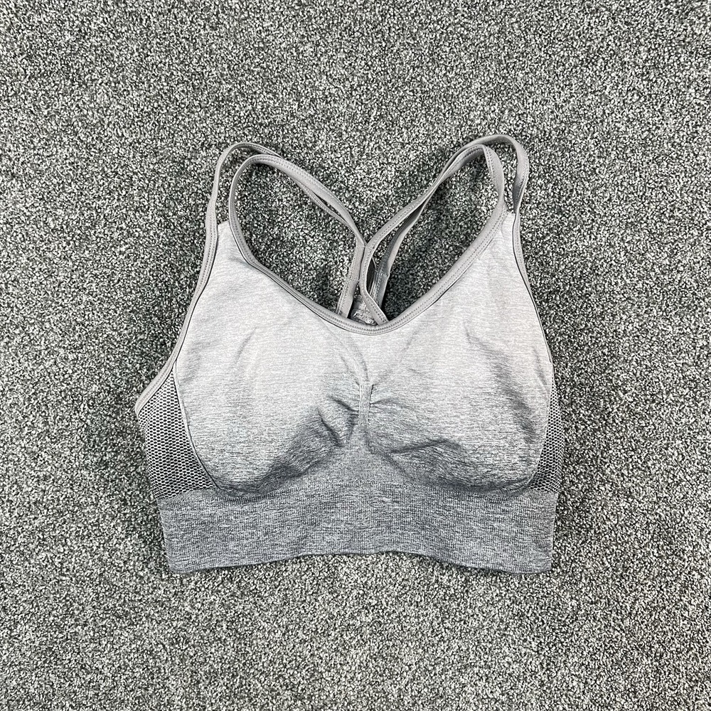 Velocity Women’s Gray Seamless Sports Bra Strappy Back Size L Workout